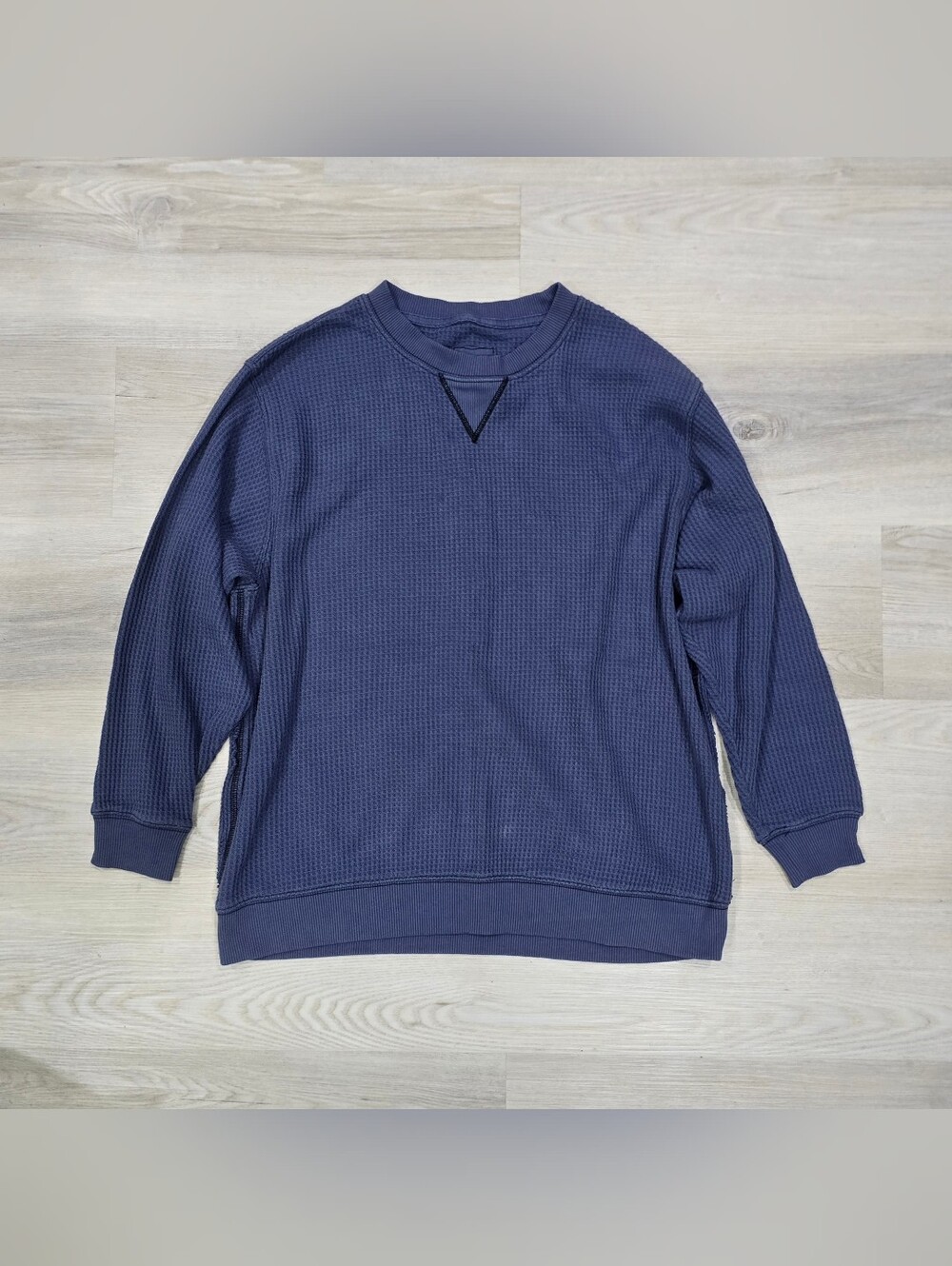 Aerie Thermal Waffle Crewneck Sweatshirt Blue Oversized M